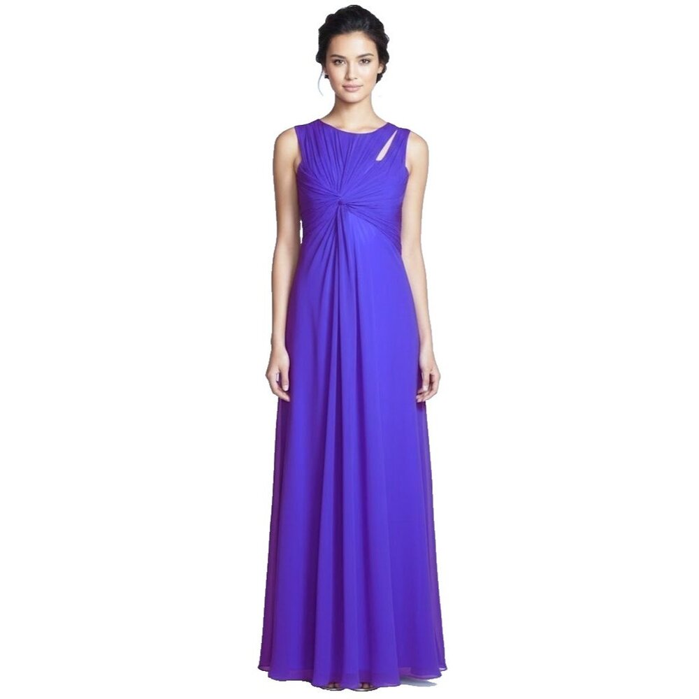 NWT Vera Wang Blue Knotted Slit Shoulder Grecian Chiffon Sleeveless Gown Dress 2 - Picture 1 of 9